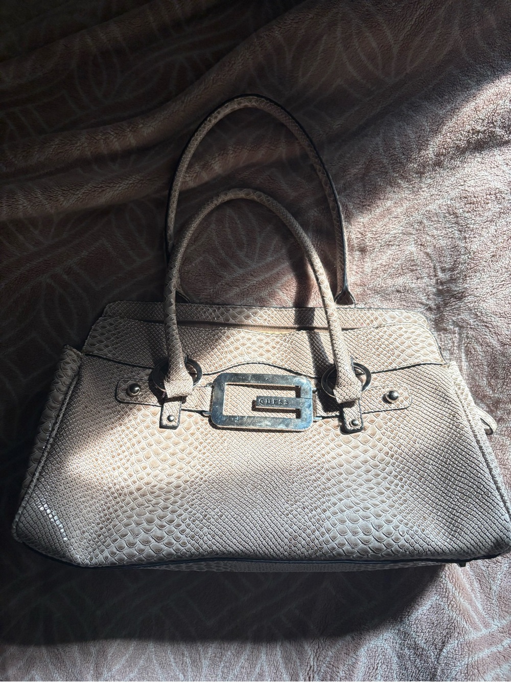 Guess Taupe Textured Double-Handle Satchel